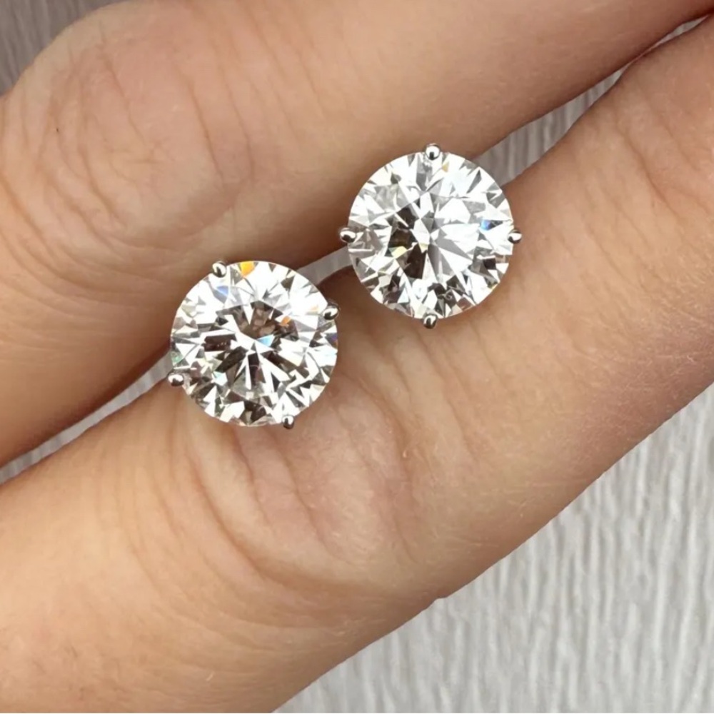 14K YELLOW GOLD  4ct LAB GROWN DIAMOND ROUND STUD EARRINGS